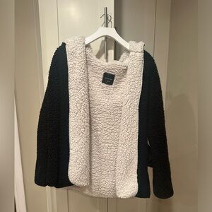 Cardigan Style Sherpa Sweater with Hoodie